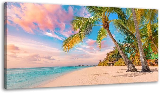 BYXART Canvas Wall Art for Living Room Tropical Palm Tree Coastal Picture Ocean Themed Decor Summer Landscape Beach Artwork for Bathroom Bedroom Home Office Dining Room Decorations 40L x 20W