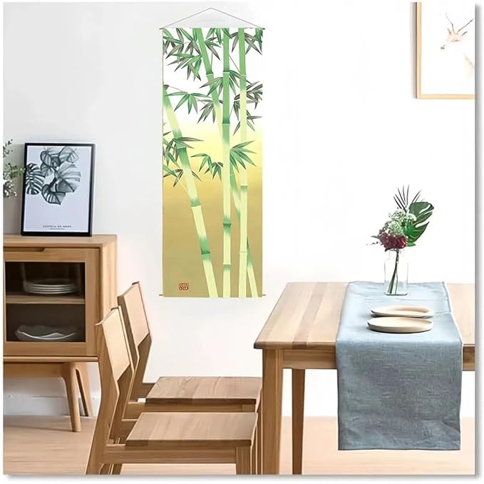 Japanese Hanging Scroll Wall Art Vertical Tapestry - W15.7xH47.2" - Feng Shui & Lucky Symbols for Home, Office Decor - HD Print- Bamboo | CTT-14