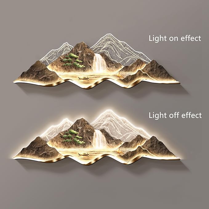 Large 3D Wall Art Decor ,Living Room Hanging Mural,Modern Wall Art, Handmade Wall Sculpture with Lighting Strip Oriental Decor, Traditional Chinese Welcoming Wall Hanging Painting Home Decor(B,120*40c