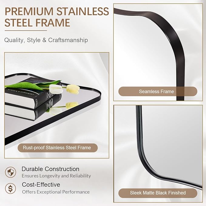 ANDY STAR Matte Black Bathroom Vanity Mirror, 22x30 Inch Irregular Mirror for Wall, Asymmetrical Mirror for Bathroom, Unique Shape Decorative for Powder Room, Entryway