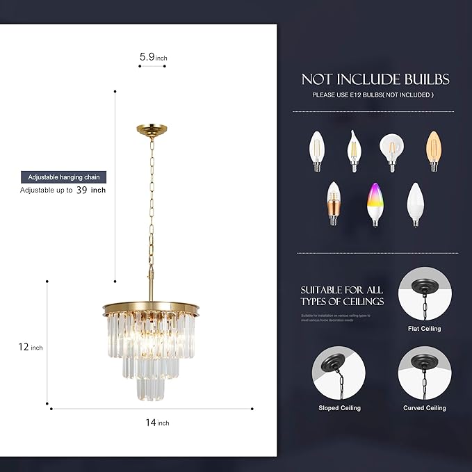 Luxurious Crystal Gold Modern Chandeliers Lights Pendant Ceiling Light Chandelier Lighting Fixture for Dining Room Living Room Kitchen Island Bedroom