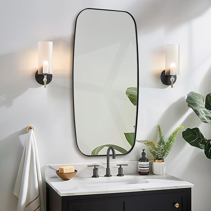 ANDY STAR 24x48 Black Bathroom Mirror, Oblong Vanity Mirror with Stainless Steel Metal Frame, Matte Black Oval Mirror for Over Sink, Modern Anti Rust Wall Mounted
