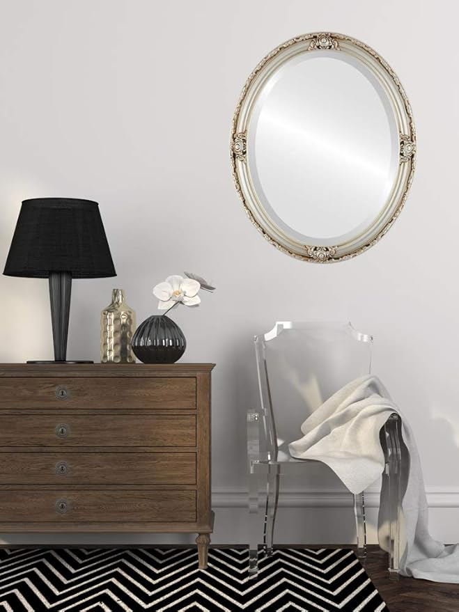 OVALCREST Oval Beveled Wall Mirror for Home Decor - Jefferson Style - Silver - 14x18 Outside Dimensions