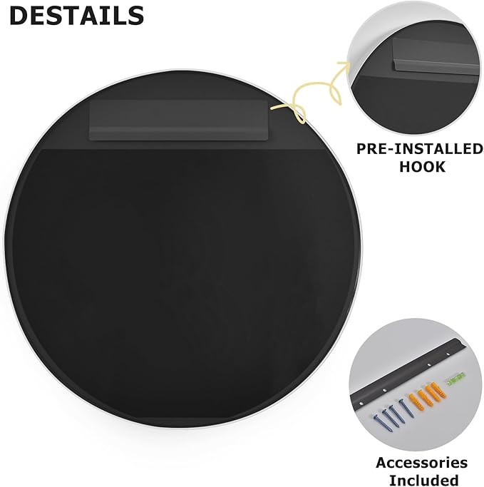 32 Inch Silver Round Wall Mounted Circle Mirror with Metal Frame - Modern Mirror Suitable for Bathroom, Vanity, Entryway, Living Room, Wall Decor