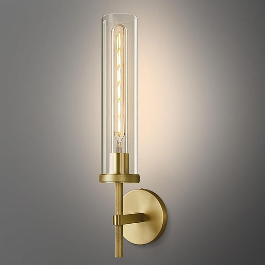 Antique Gold Wall Sconce 19.48" Modern Luxe Wall Lighting with Clear Glass Tube, Living Room Bedroom Bathroom Mirror Sconces, Staircase Decor Hallway Lamp Fixture(Including Bulb)
