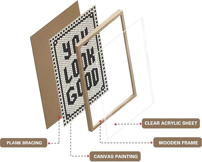 KISSFOX Western You Look So Good OAK Wood Framed Wall Art Farmhouse Geometric Typography Canvas Art Prints Rustic Hexagon Pictures Wall Decor Southwestern Artwork For Bistro Bathroom Bedroom Kitchen