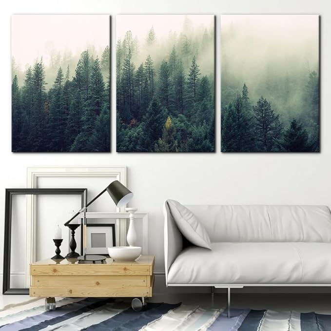 Pacimo Canvas Print Wall Art Set Aerial View of Pine Trees in Mist Nature Wilderness Photography Realism Rustic Scenic Modern Artwork Decor Stretch and Framed Ready to Hang - 20"x28"x3