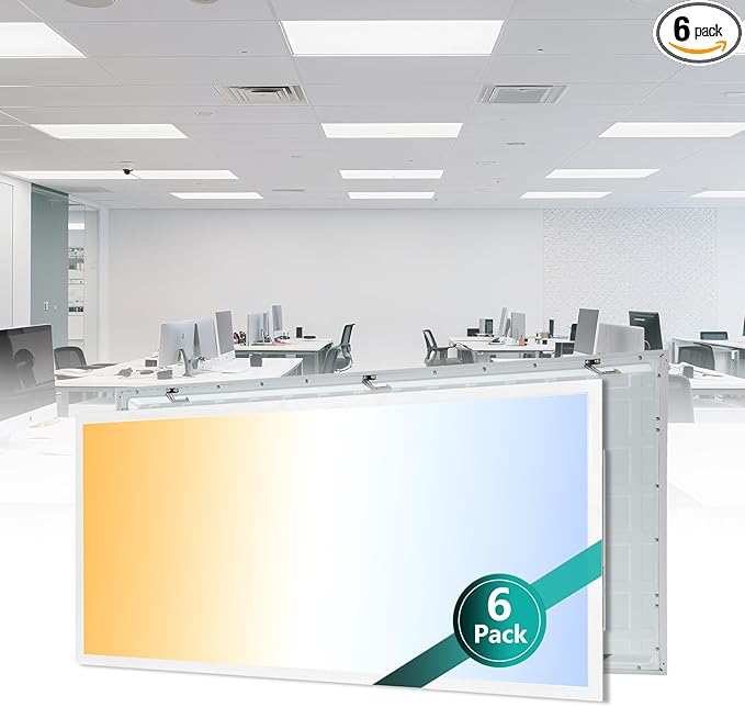 2x4 LED Flat Panel Light for Drop Ceiling, 0-10V Dimmable, 40W/50W/60W Selectable, 4CCT 3000K/4000K/5000K/6000K, Up to 6600LM, ETL Listed, 100-277V, 6 Pack