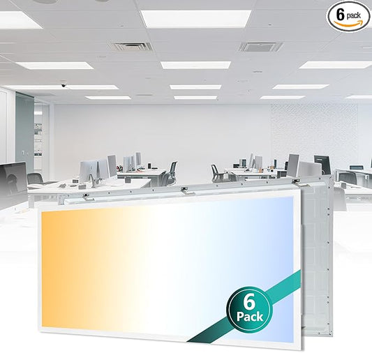 2x4 LED Flat Panel Light for Drop Ceiling, 0-10V Dimmable, 40W/50W/60W Selectable, 4CCT 3000K/4000K/5000K/6000K, Up to 6600LM, ETL Listed, 100-277V, 6 Pack