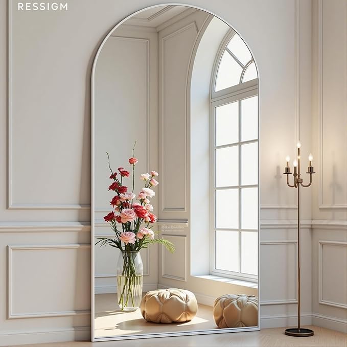 Arched White Full Length Mirror,76"X34" Large Floor Mirror, Full Body Mirrors for Leaning or Hanging, Standing Mirrors for Bedroom, Living Room,Dressing Room, Aluminum Alloy Frame, White