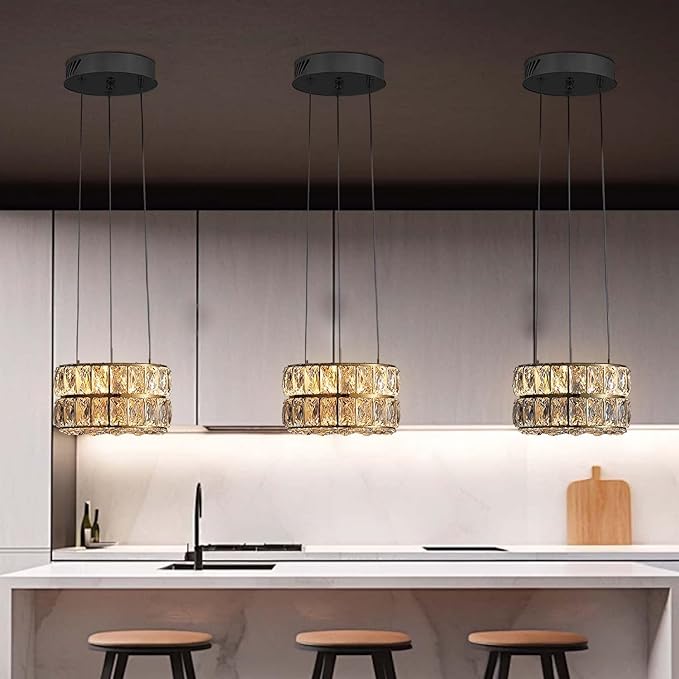 Modern Led Ring Chandelier Dimmable Ring Pendant Light for Kitchen Island Living Room Dining Room Adjustable 11.8 inch Black
