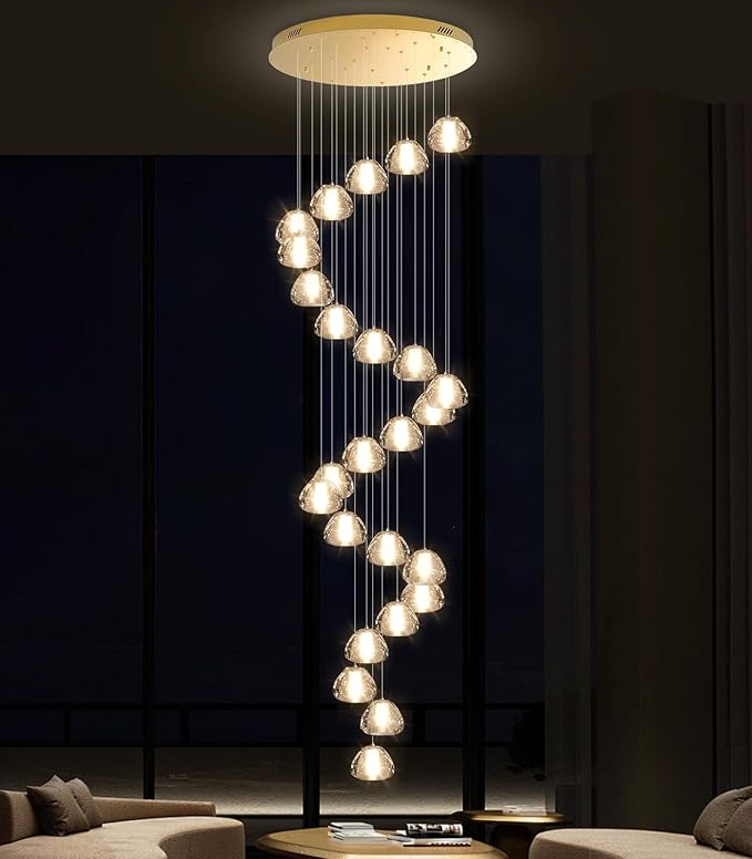 25-Lights Modern Chandeliers for High Ceiling Large Crystal Chandeliers LED Long Handing Light Fixture for Hallway Foyer Staircase 3000K