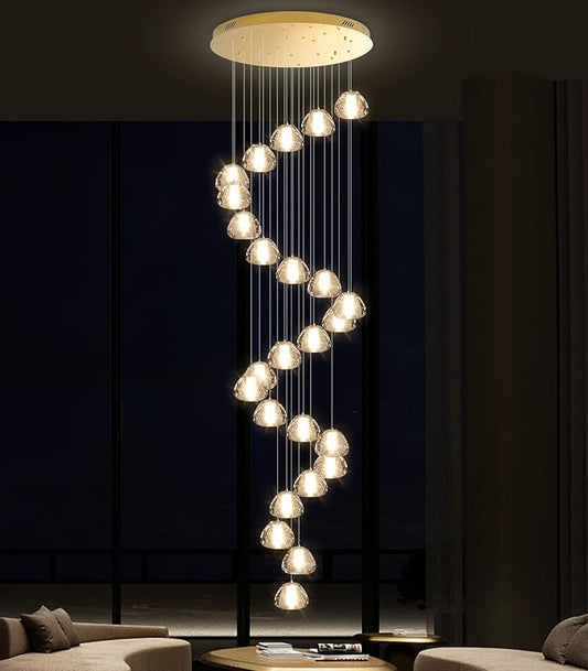25-Lights Modern Chandeliers for High Ceiling Large Crystal Chandeliers LED Long Handing Light Fixture for Hallway Foyer Staircase 3000K