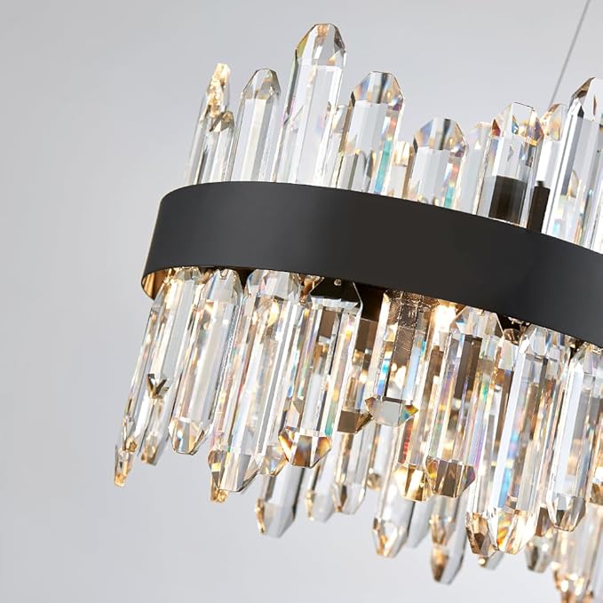 Black Oval Crystal Chandelier L35.4 inch, 20-Lights Chandeliers Modern Crystal Chandelier Pendant Light Fixture G9 Lights Pendant Ceiling Light for Dining Living Room Kitchen Island