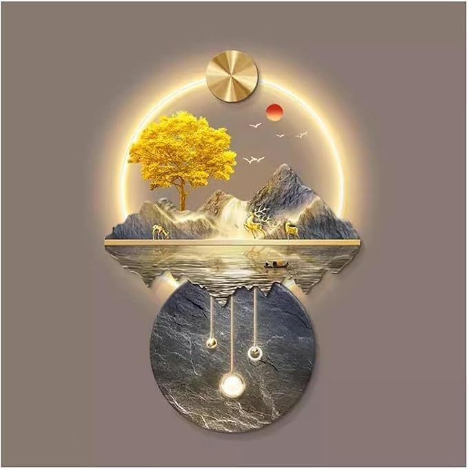 DLYZAYE 3D Wall Art Decor Wall Sculptures Wall Hanging Art with Led Light Wall Art Decorations Lamp Oriental Decor Traditional Chinese Wall Hanging Painting~/