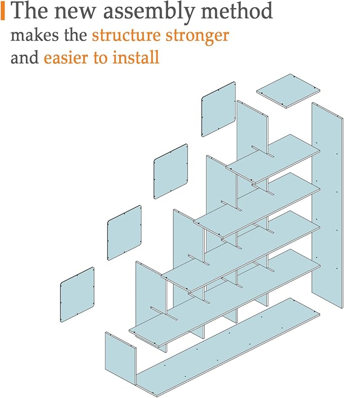 Ladder Cube Storage Bookcase - Wooden L-Shaped 5-Tier Corner Shelf, Reversible 15-Cube Organizer for Home & Office, White