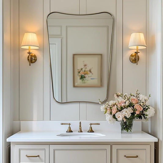 ANDY STAR 24x32 Inch Gold Mirror, Bathroom Vanity Mirror, Antique Brass Butterfly Mirror, Irregular Wall Mirror with Unique Curved Design Ideal for Home Remodel, Anti-Rust 1” Frame