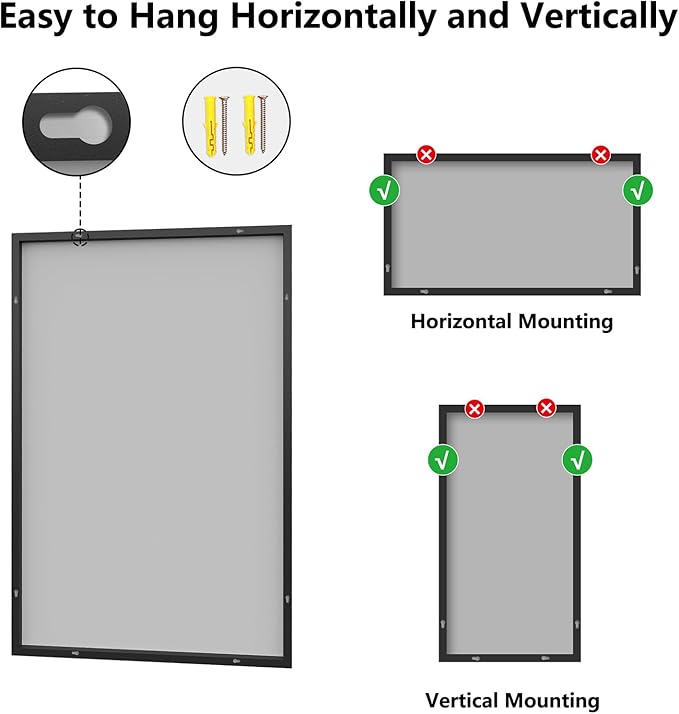 Bathroom Mirror 36x55 Black Bathroom Wall-Mounted Mirrors, Modern Vanity Mirror for Bedroom, Living Room, Aluminum Alloy Frame Allow to Hang Horizontally or Vertically