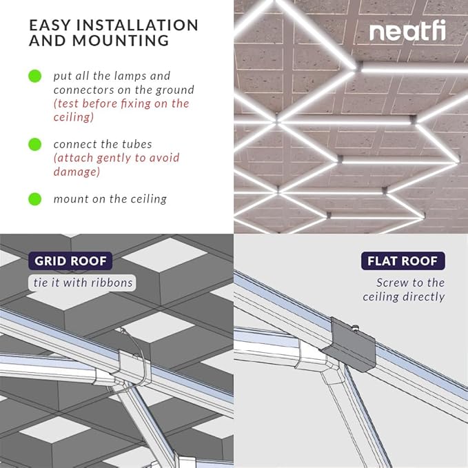 Neatfi Modern LED Garage Light, 36,120 Lumens, 361.2W, 6500K, IP54 Rated, Ceiling Lighting for Car Detailing, Auto Shops, Workshops, and Gyms (Snowflake Pattern, Cool White)