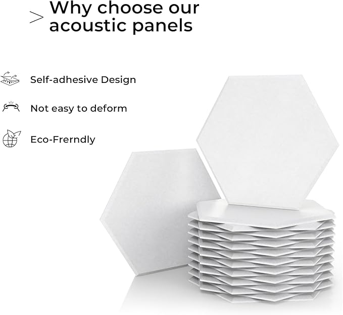 18 Pack White Hexagon Self-Adhesive Acoustic Panels-12"X10"X 0.4" Soundproof Wall Panels, High-Density Sound Absorbing for Studios, Offices, and Home Theaters
