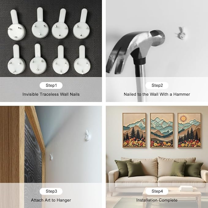 Large Wood Grain Mountain Framed Canvas Wall Art Set,Vintage Sunrise Forest Floral Wall Decor,Rustic Boho Natural Wilderness Art Printing for Living Room,Bedroom,Office-16 x24 x3