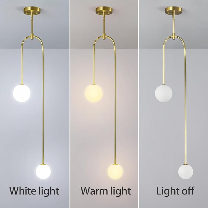 Modern Milk Glass Pendant Light 2 Light Mid Century Chandelier Small Glass Globe Gold Pendant Lights for Kitchen Island Bedroom Dining (1 Pack)