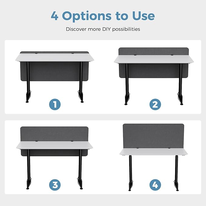 47.2" Privacy Desk Divider Panel, Acoustic Divider Panels for Office, Clamp-on Cubicle Office Room Dividers, Easy Assemble, Dark Grey