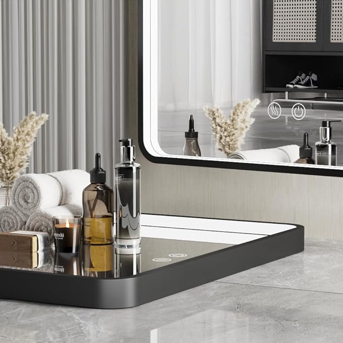 40X30 Inch Black Bathroom Mirror with LED Lights,Metal Frame Lighted Vanity Mirror,Anti Fog Design&Dimmable&Touch Switch, Wall Mounted Makeup Mirror for Home Decor(Horizontal/Vertical)