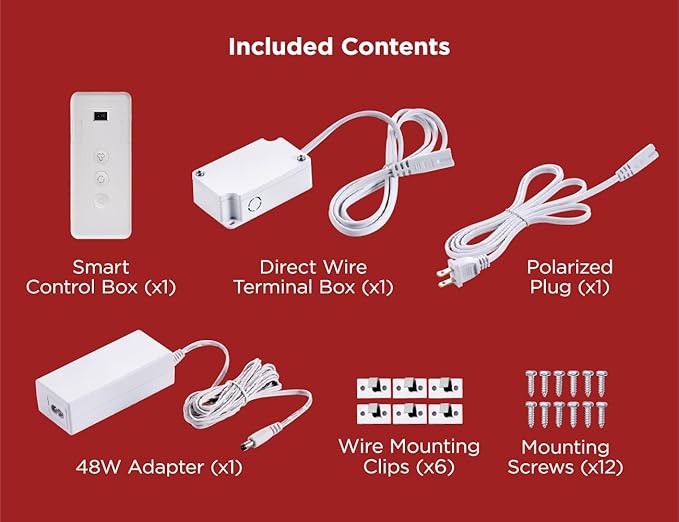 BLACK+DECKER PureOptics Professional PUSH WIRE Matter Certified Smart Under Cabinet Lighting 2-in-1 Power Kit, 48W Plug-in and Direct Wire, Smart Control Box, Works with Alexa, Apple Home, Google Home