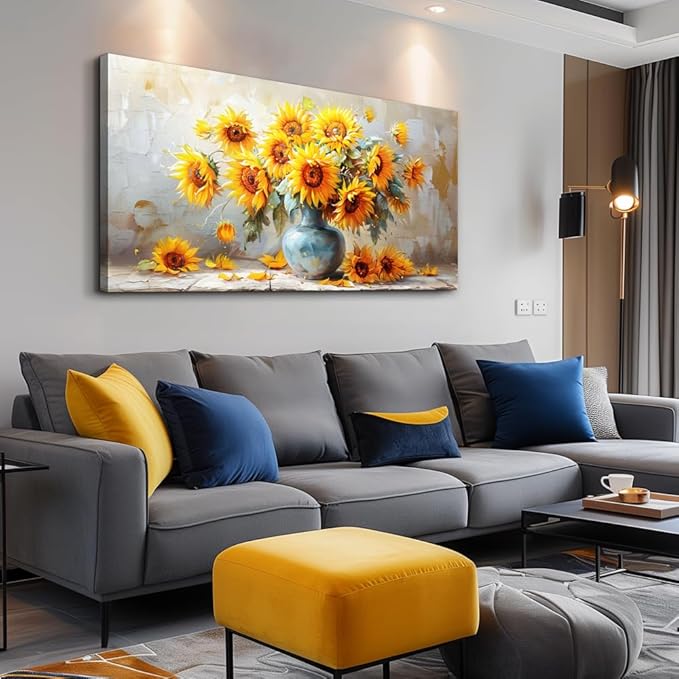 MHARTK66 Canvas Wall Art For Living Room Farmhouse Sunflower Wall Decor Large Flower Field Paintings For Bedroom Vintage Poster Art Prints Framed Artwork For Walls Kitchen Pictures Wall Decor 20x40