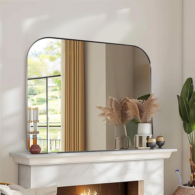 ANDY STAR Arched Mantel Large Wall Mirror, 30x36 Brushed Nickel Stainless Steel Framed Arch Mirror Wall-Mounted for Wall Decor Living Room, Bathroom, Bedroom, Entryway & Fireplace Mantel