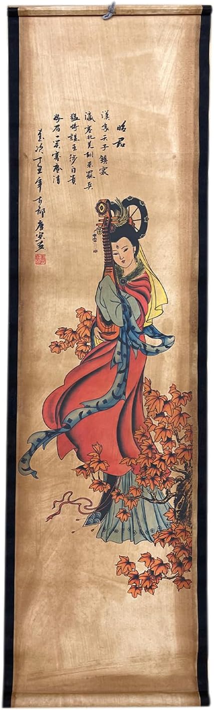 CIFIBIFUN Wall Asia Art Prints Posters Painting Eastern Vintage Style,4 Panels Old Paper Scroll Wood Framed Ready to Hang,Super Large Home Walls Decor Women