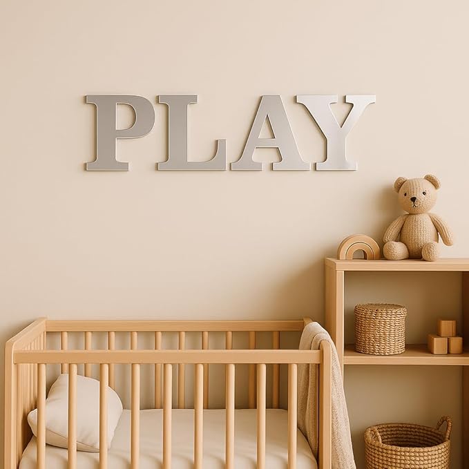 BugyBagy Acrylic Wall Mirror Collection – Silver Plexiglass Decorative Mirrors – Modern Peel-and-Stick Shatter-Resistant Wall Décor for Nursery, Bedroom & Living Room (1, Play)