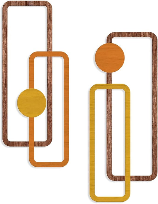 COLOR VALLEY ART 2 Pcs Metal Wall Arts - Mid Century Modern Rustic Farmhouse Decor - Abstract Wall Sculpture Geometric Panels for Living room Bathroom Bedroom Kitchen Dining Room-Housewarming Gifts