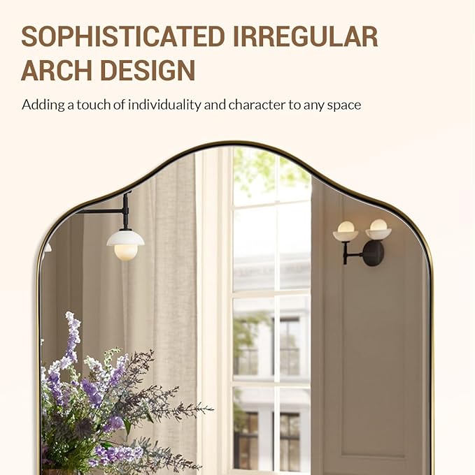 ANDY STAR Brass Scalloped Arched Wall Mirror, 20x30 Brushed Gold Irregular Bathroom Mirror with Curved Design for Vanity, Powder Room, Fireplace, Mantel, Stainless Steel Frame, Anti-Rust