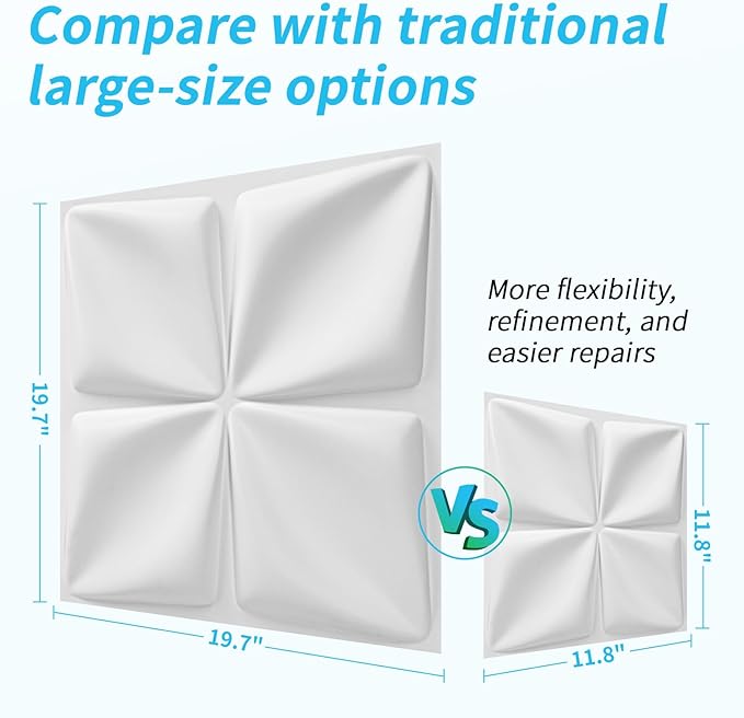 Art3d 100 Pack Decorative 3D Wall Panels, 97 Sq.Feet PVC Interior Wall Décor, 11.8"x11.8", White