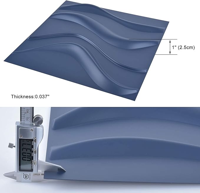 Art3d 19.7" x 19.7" (Pack Of 12) Wall Panel Wave, Blue