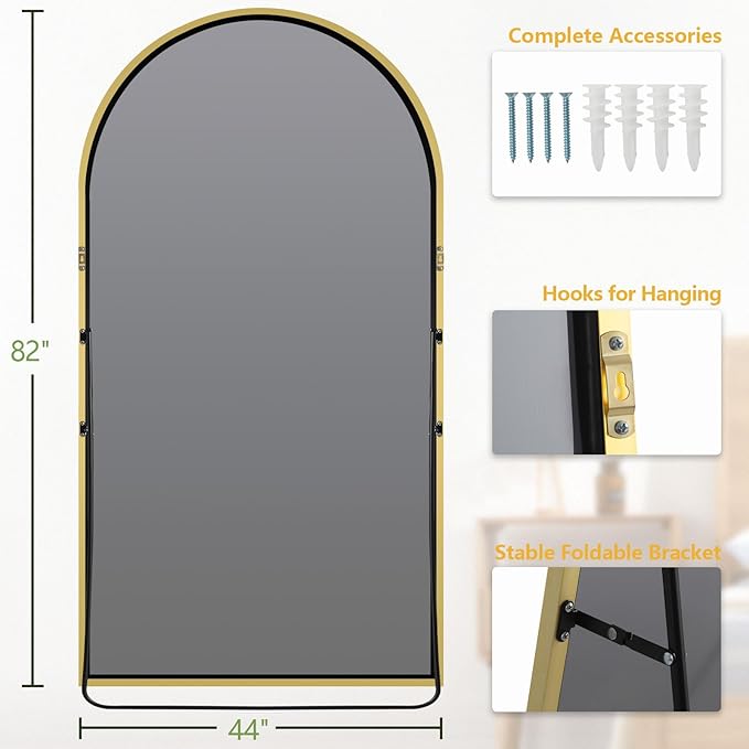 MELOMOIR 82"x44" Oversized Floor Mirror Freestanding, Arched Full Length Mirror for Bedroom Living Room Dressing Room Gym Yoga Hair Salon, Gold Mirror Full Length with Shatterproof Tempered Glass