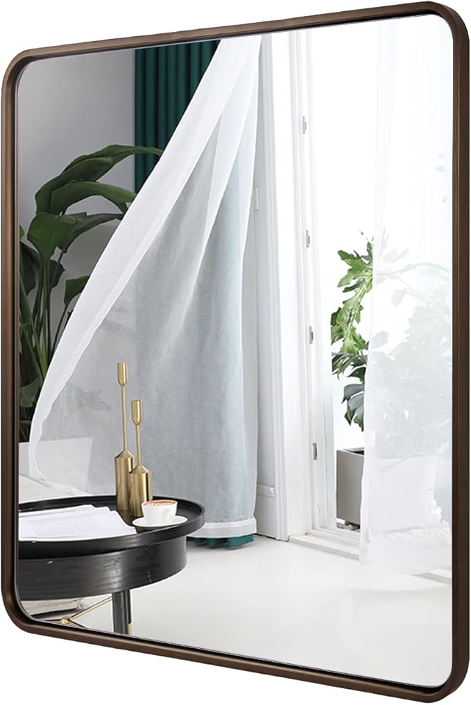 ANDY STAR Bronze Bathroom Mirror, 30x36 InchRounded Rectangle Oil Rubbed Bronze Mirror, Bronze Mirrors for Wall Metal Framed, Iron Tube, 1’’ Deep, Wall-Mounted Horizontally/Vertically