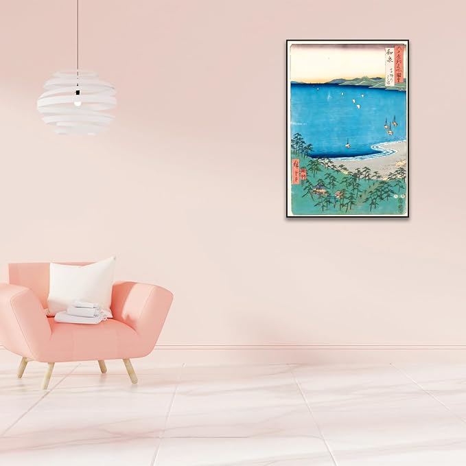 OKRA Utagawa Hiroshige Canvas Wall Art - Takashi Beach Poster - Famous Places In More Than Sixty Prefectures of Japan - Asian Print Traditional Japanese Wall Decor Unframed