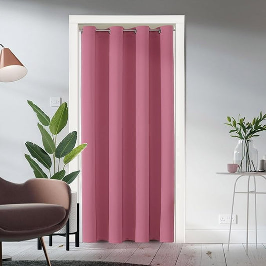 ChrisDowa Blackout Door Curtains for Doorway Privacy, Grommet Closet Curtains for Bedroom Closet Door, Thermal Insulated Temporary Doorway Cover Room Divider Drapes (1 Panel, Pink, 34 x 80 Inch)