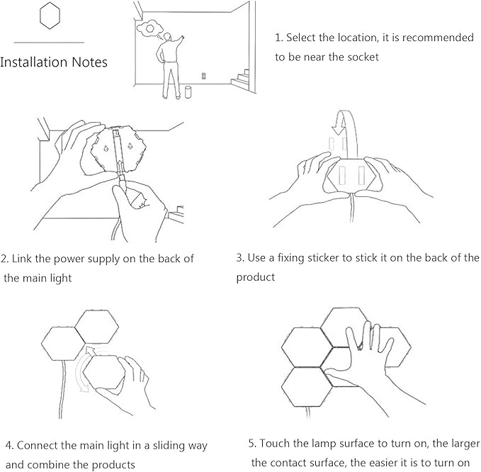 MODOAO Touch Sensitive Modular LED Night Light - Hexagonal DIY Lights for Living Room, Bedrooms; 10 PCS with US Plug