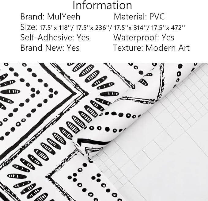 MulYeeh 17.5'' x 314'' Peel and Stick Wallpaper Modern Circle Oval Stripe Black White Wallpaper Self-Adhesive Removable Wall Covering Prepasted Decorative