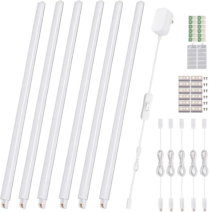 LED Under Cabinet Lighting 6-Pack 12 inch Seamlessly Linkable Strip Light Bars for Cabinet, Kitchen, Shelf, Workbench, Cupboard Lighting, 1200 Lumen (Warm White 3000K)