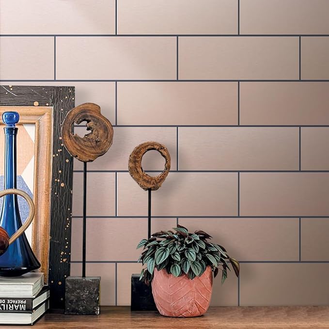 AULIGET 20-Piece Copper Peel and Stick Backsplash Metal Tile, 6" x 12" Stick on Tiles for Backsplash Kitchen, Bathroom, Laundry Room, Camper, Fireplace