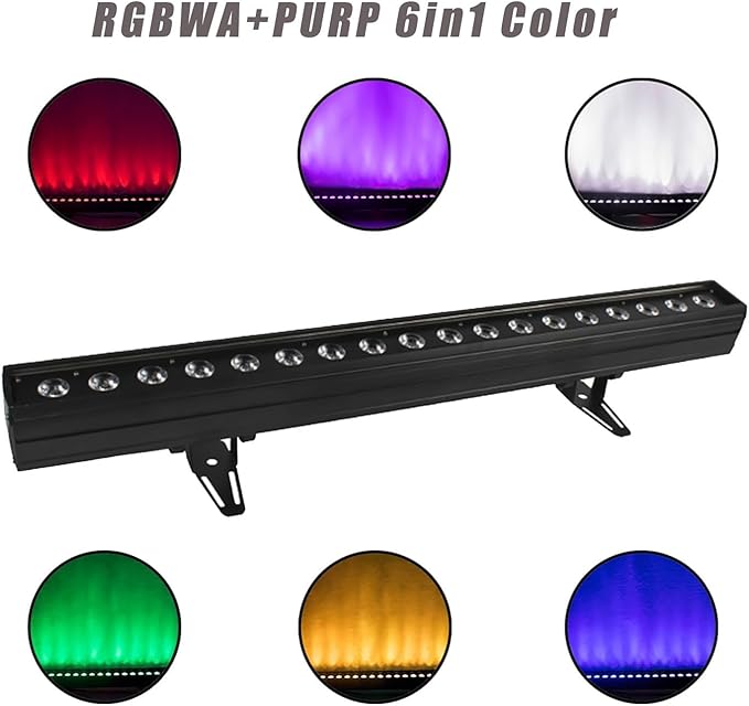 SHEHDS 18x18W Stage Wash Lights Bar/Strip, LED RGBWA+ PURP Wall Wash Lights, Strobe Effect DMX512 Control for Christmas Night Club Disco Club Wedding Bar