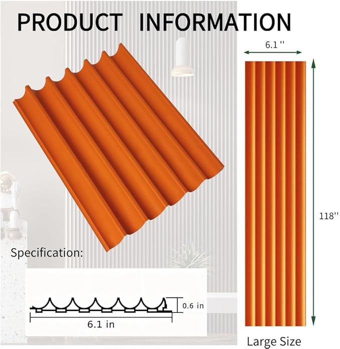 2PCS 3D Acoustic Slat Wall Panels Circle Design Fluted Textured Panel for Interior Wall Decor 118"x6" (Orange)