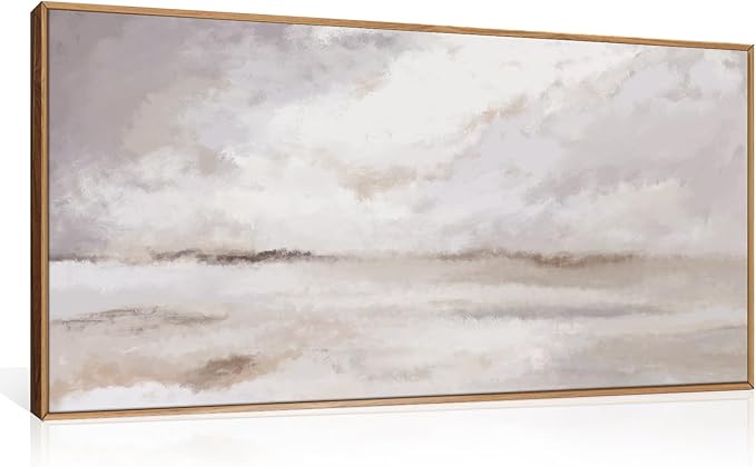 Large Neutral Abstract Framed Canvas Wall Art Set,Minimalist Gray and Beige Pastel Wall Decor,Modern Nature Misty Textured Art Painting for Living Room,Bedroom-20 x40