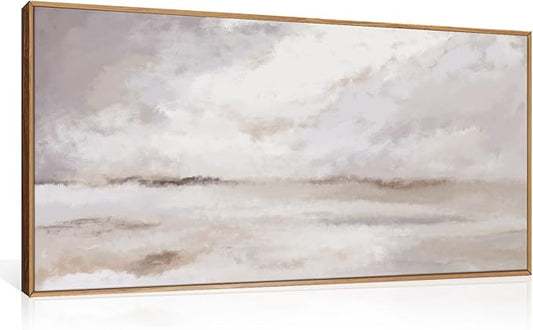 Large Neutral Abstract Framed Canvas Wall Art Set,Minimalist Gray and Beige Pastel Wall Decor,Modern Nature Misty Textured Art Painting for Living Room,Bedroom-20 x40