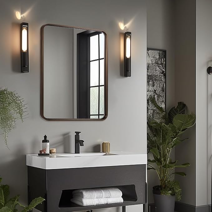 ANDY STAR 24x32 INCH Bronze Bathroom Mirror, Rounded Rectangle Oil Rubbed Bronze Mirrors for Bathroom,Tube Metal Framed, 1’’ Deep Wall Mounted Vertically/Horizontal